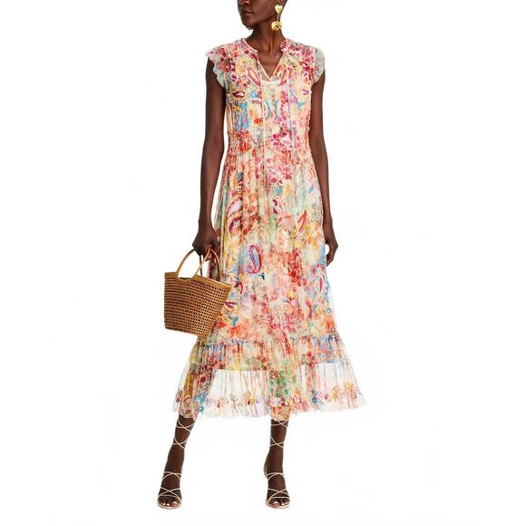 NEW JOHNNY WAS mazzy tie sleeveless maxi dress in leafy multi